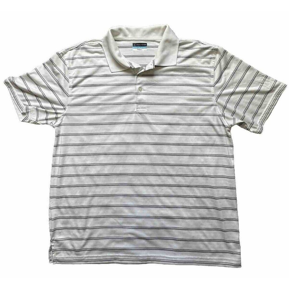 PGA Tour Airflux Mens XL White w Black Stripe Short Sleeve Golf Polo Shirt